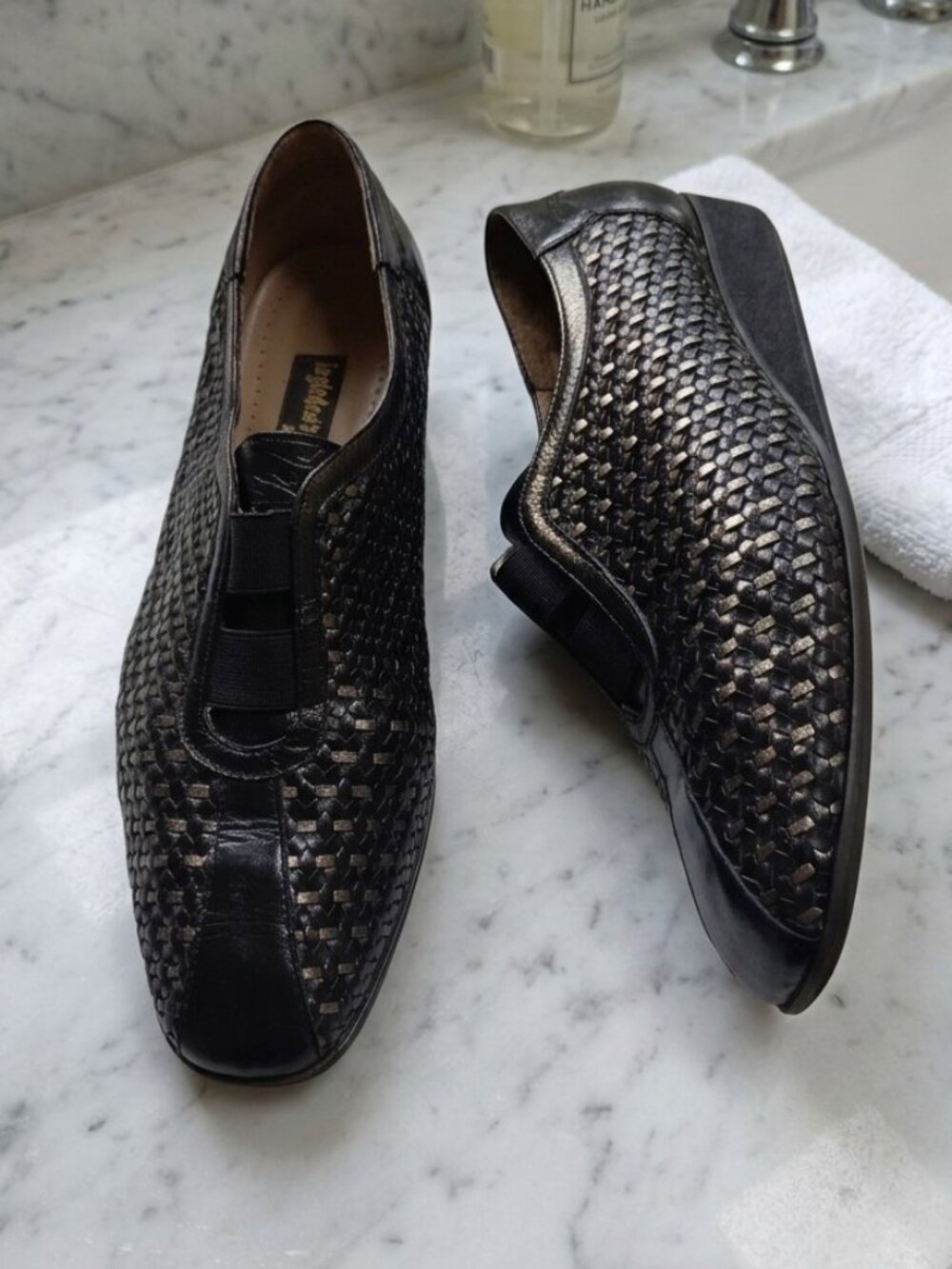 Vintage Ingledew's Ultra Flex Elite Woven Leather Slip-On Shoes – Black Metallic